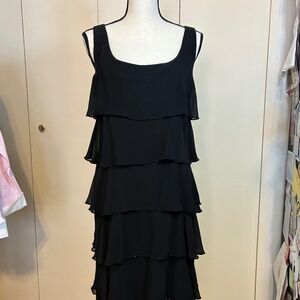 Black Cocktail Tiered Dress by Patra, Beaded Sleeveless,  Floucy Dress, Size 12.
